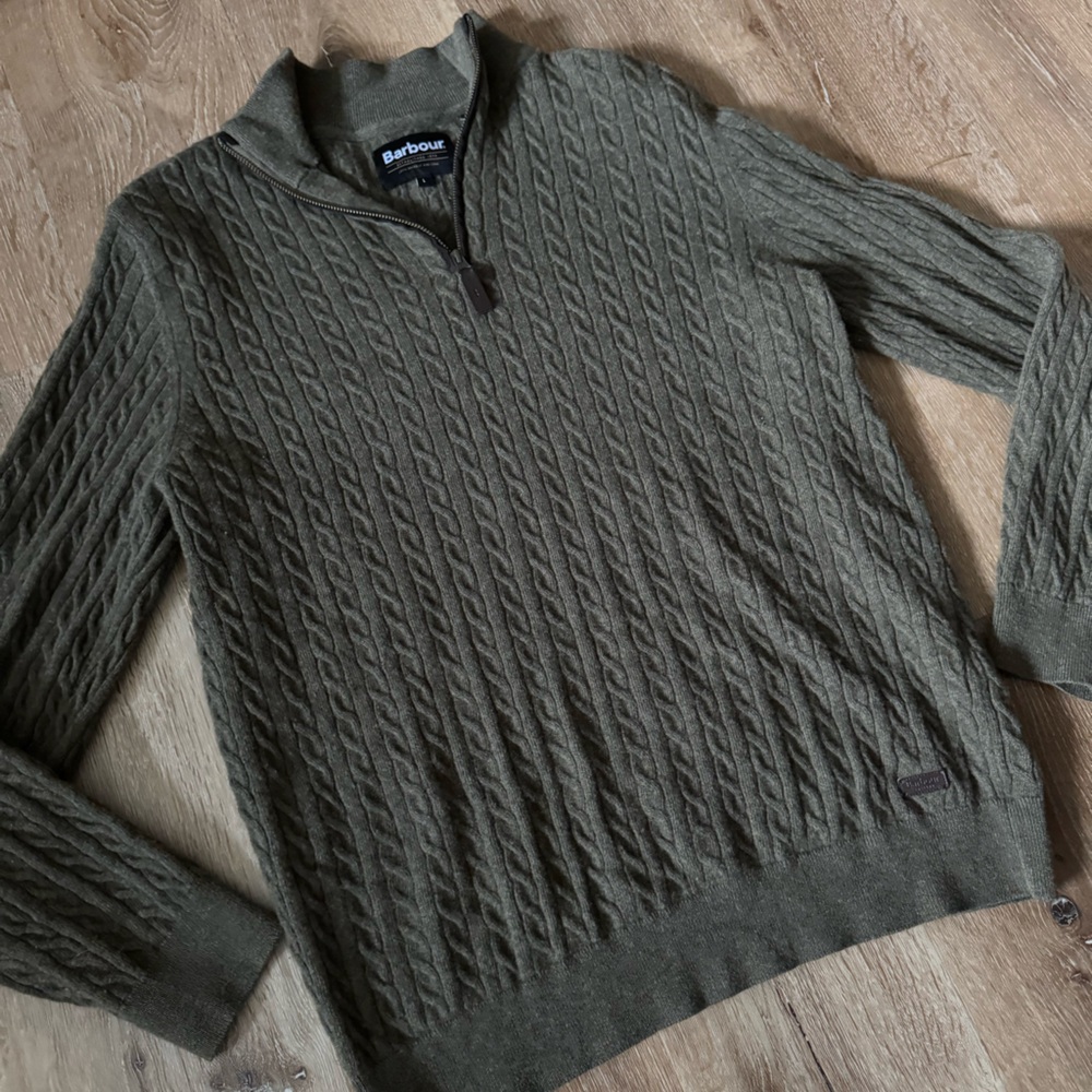Barbour Ramsden Ivy Green Wool Quarter Zip Knitted‎ Jumper Size L